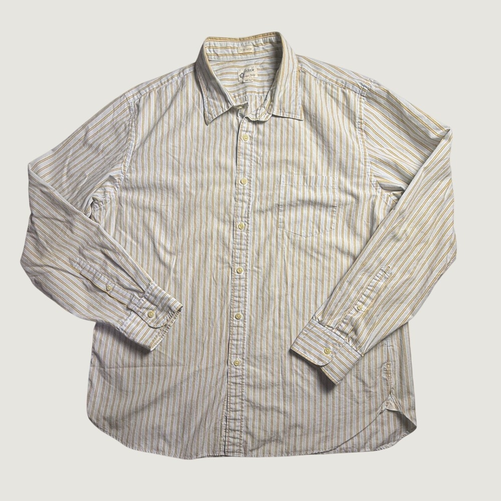 J.Crew Mens XL Shirtings 2-Ply Cotton Long Sleeve Striped Button Up-2536